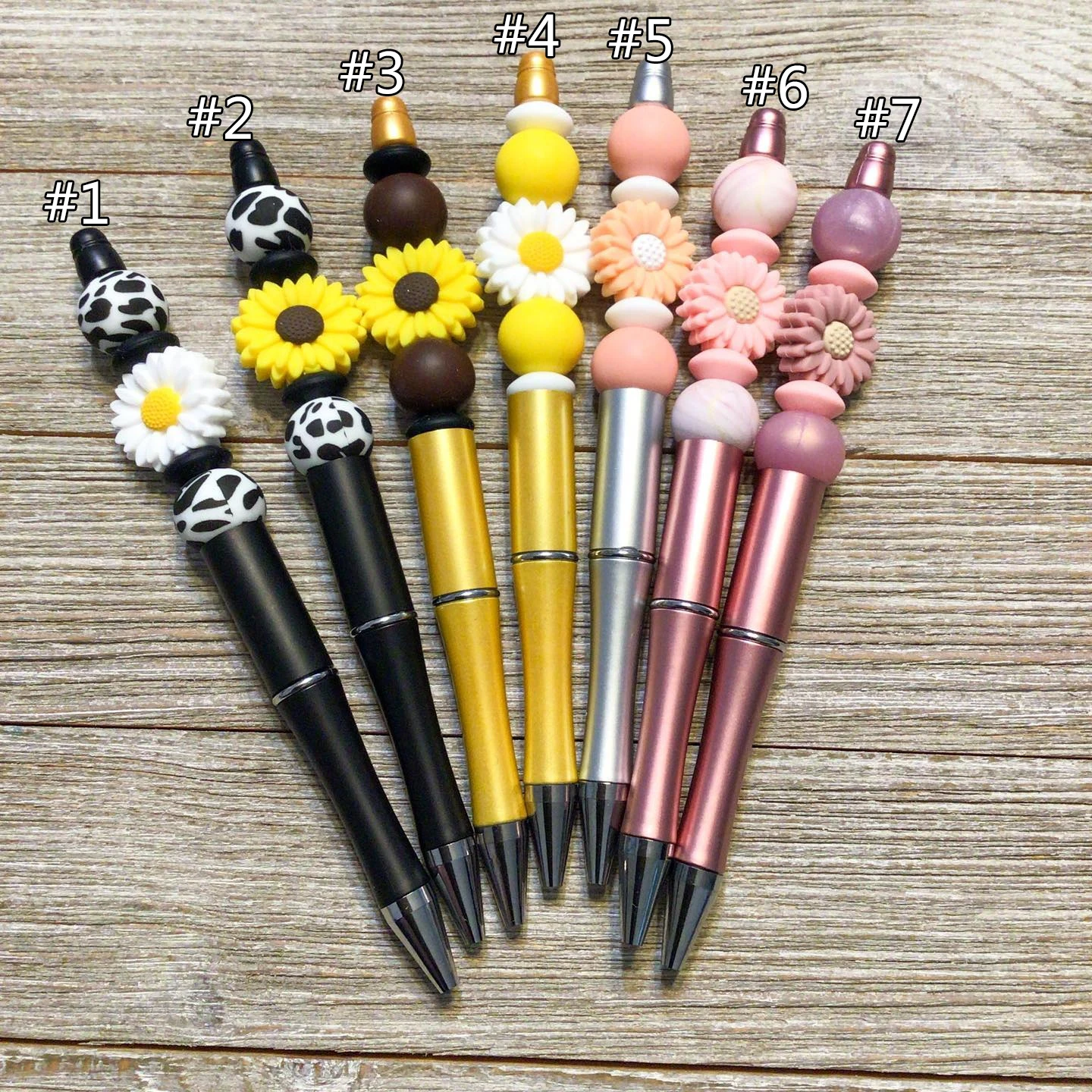 Hot Sale Bead Ball Pen Jewelry Sunflower/Daisy Silicone Beaded Pen Plastic Beadable Ballpoint Pen