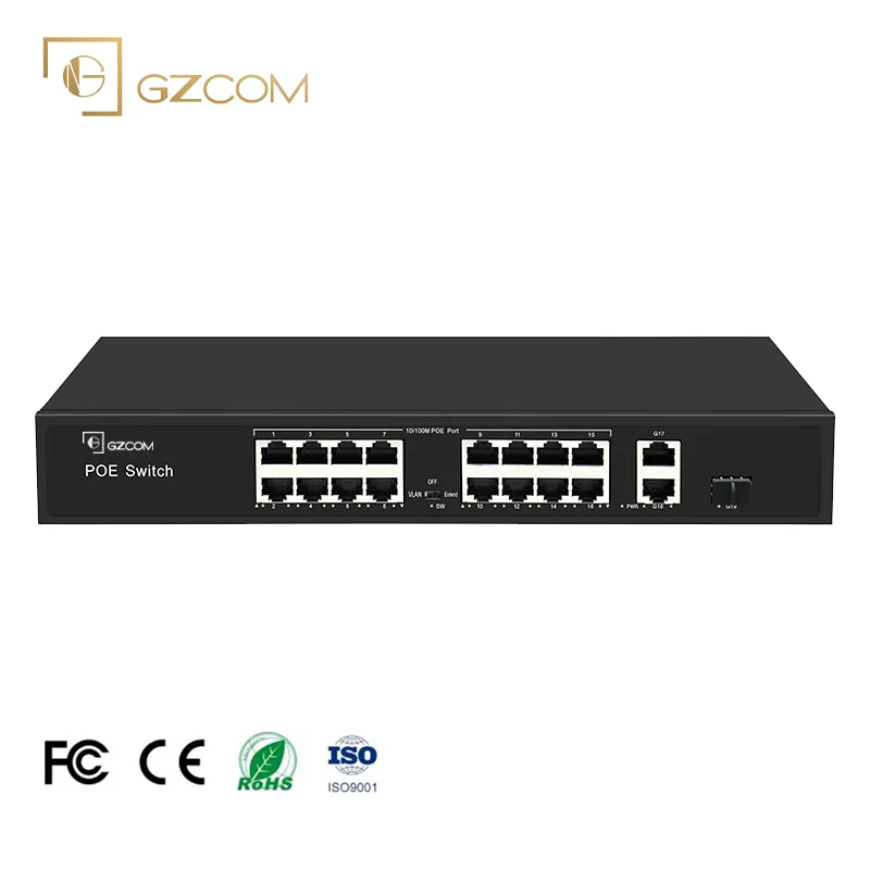 16 Ports Gigabit unmanaged PoE Switch 16*10/100M PoE + 2*Gigabit Ethernet Uplink Ports +1*Gigabit SFP for CCTV Network
