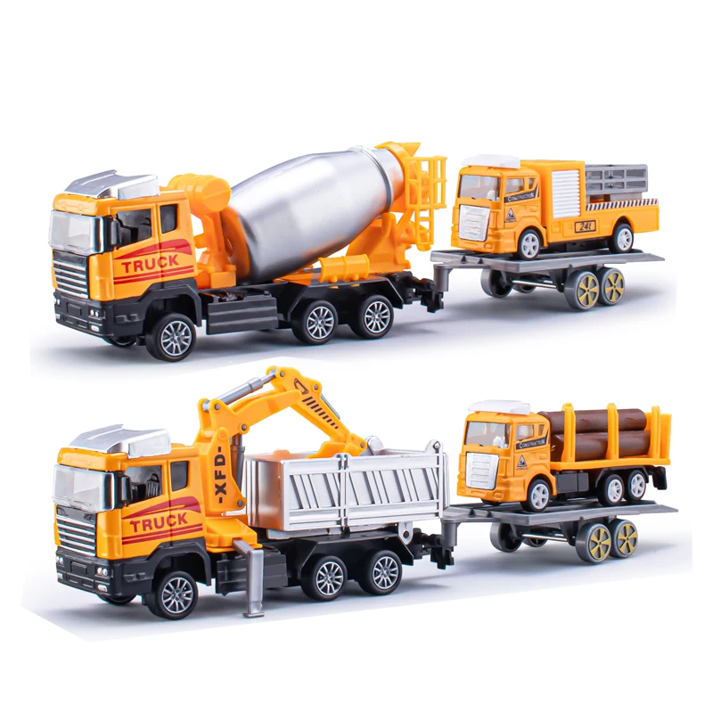 QS Manufacturer Children Best Gift Alloy Engineering Vehicle Trailer Pull Back Function Metal Diecast Toys Model Car