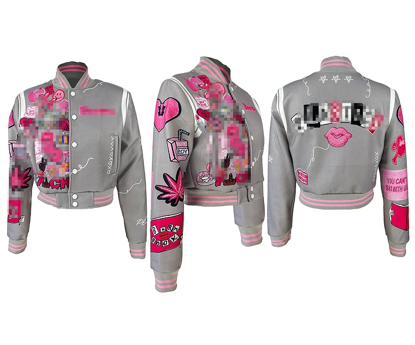 Spring Casual Chic Coat Jacket Women 2023 New Fleece Print Streetwear Bomber Jacket Coat Vintage Letterman Baseball Jacket
