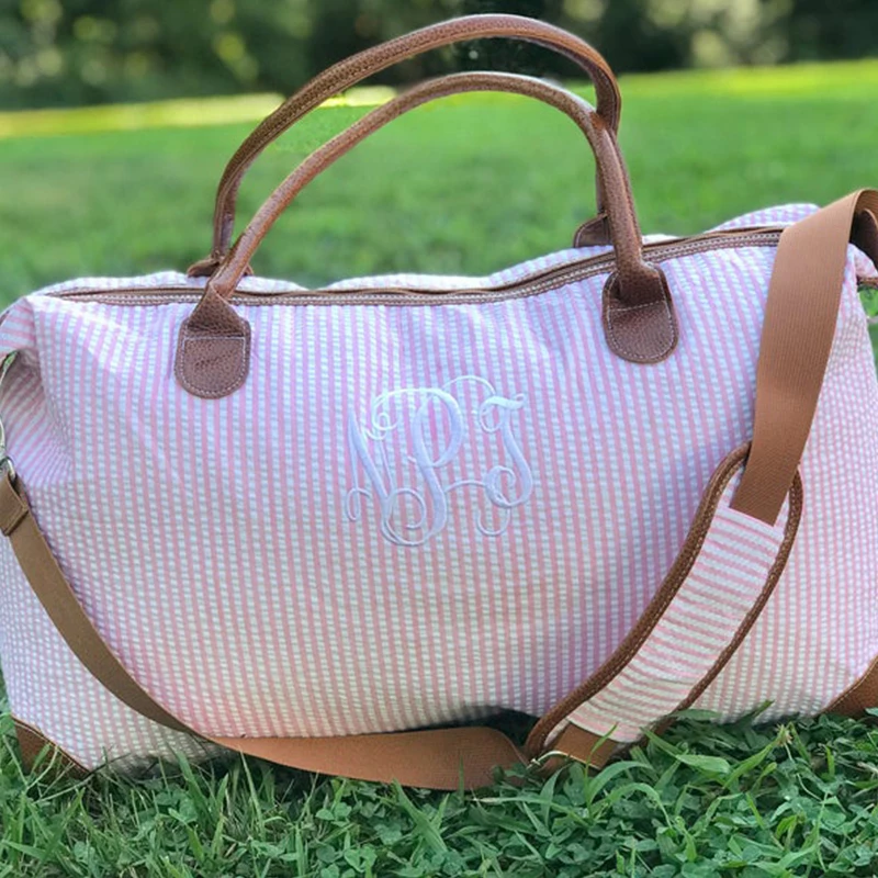 Женская розовая спортивная сумка Seersucker оптовая продажа Monogrammed на молнии
