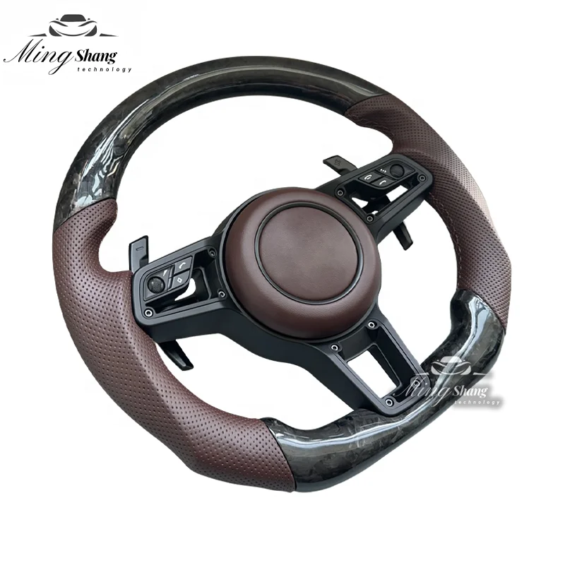 Подходит для нового Porsche Palamela Cayenne 911 718 981 Tayneen Macan коричневое кожаное Кованое Спортивное Рулевое колесо из углеродного волокна