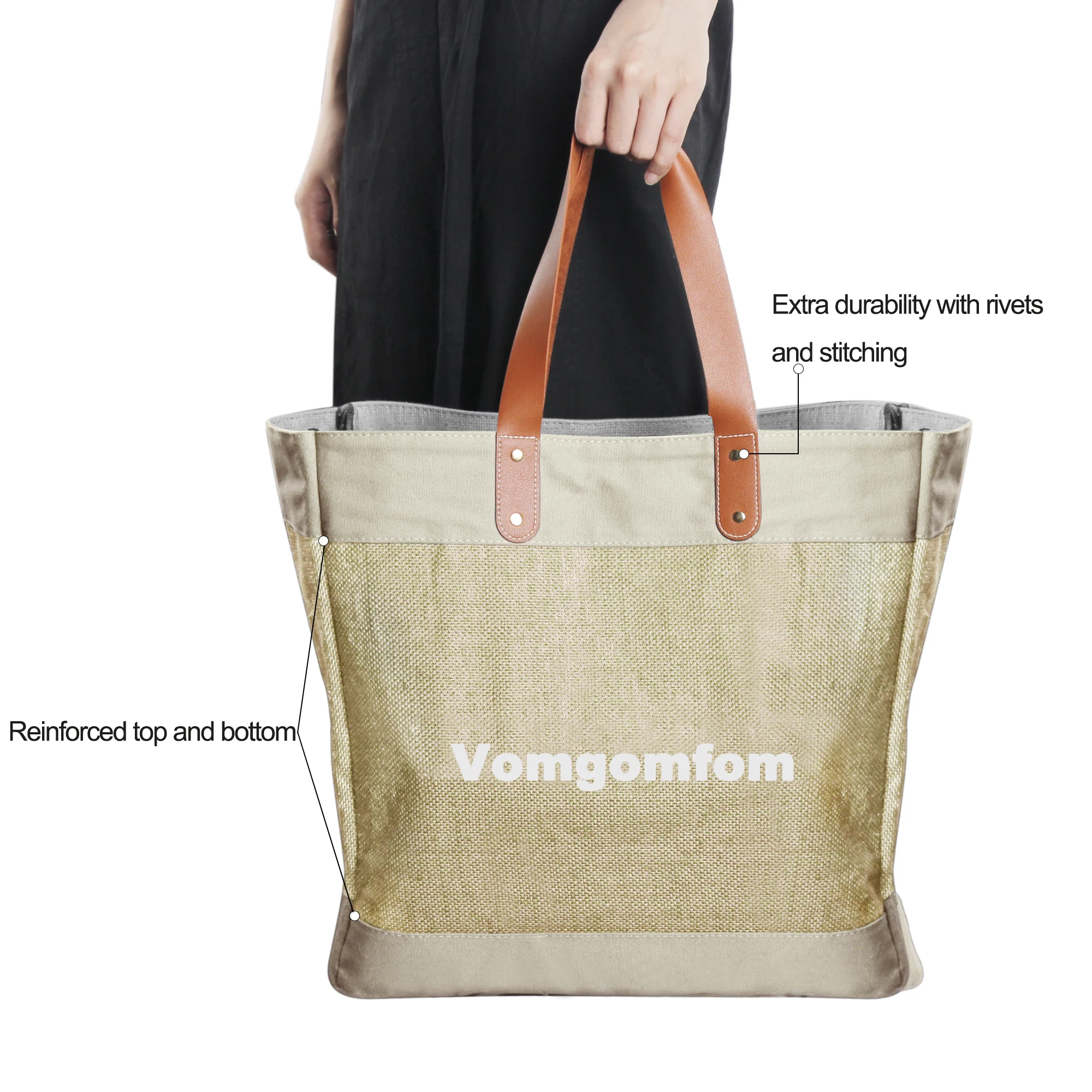 Eco Bolsas De Yute Reusable Burlap Linen Shopping Organic Jute Market Tote Bags Manufacturers Custom Logo With Leather Handles