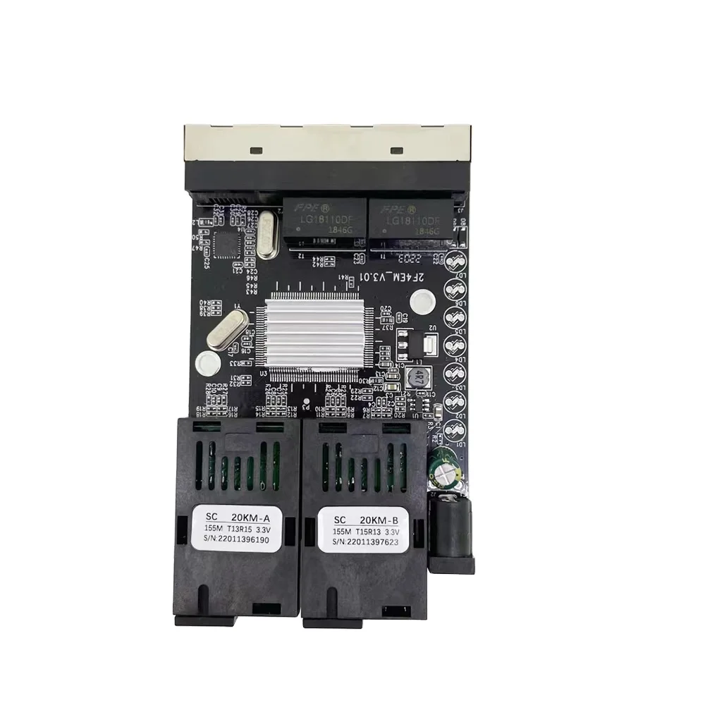 RTXMC Factory Supply Fast 155M reverse poe switch pcb board 2SC 4RJ45 fiber optic media converter 10/100Mbps 2FO 4LAN