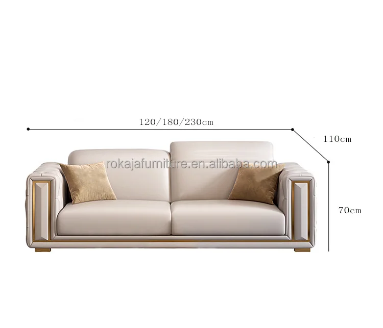 Modern Style Modular Sofa Pull Button Armrest Stainless Steel Base Leather Sofa Set Villa Apartment Family Sofa 1 2 3 Seater