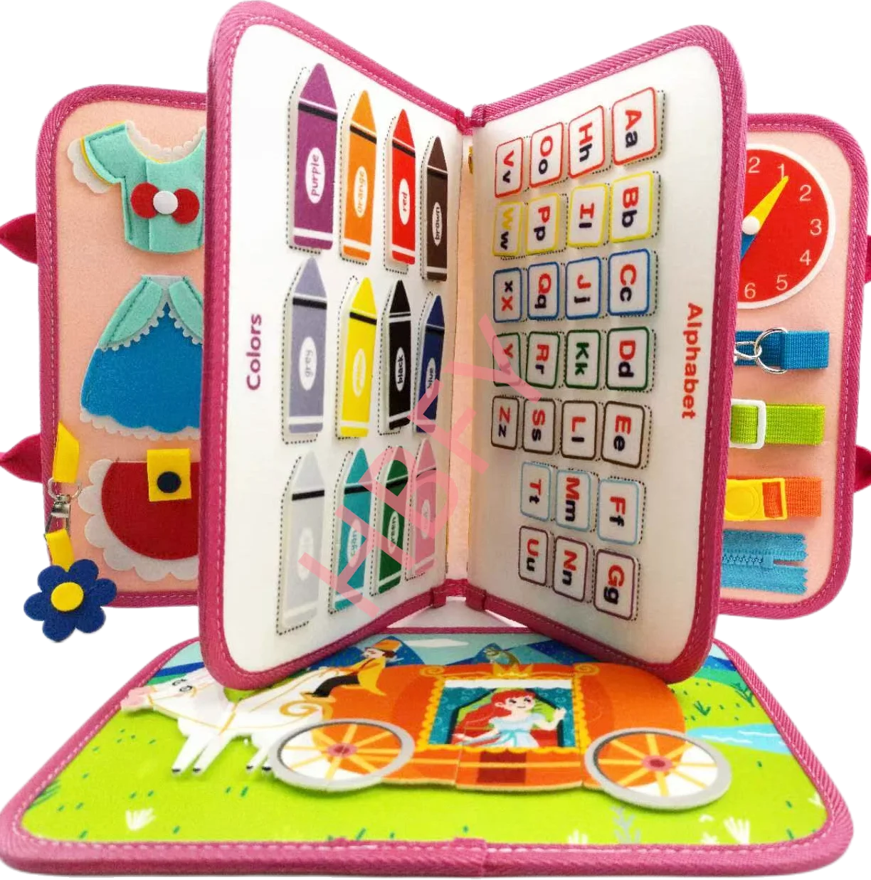 Custom Pink Princess Castle Theme Felt Wooden Educational Busy Board Sensory Activity Board Manufacture Factory