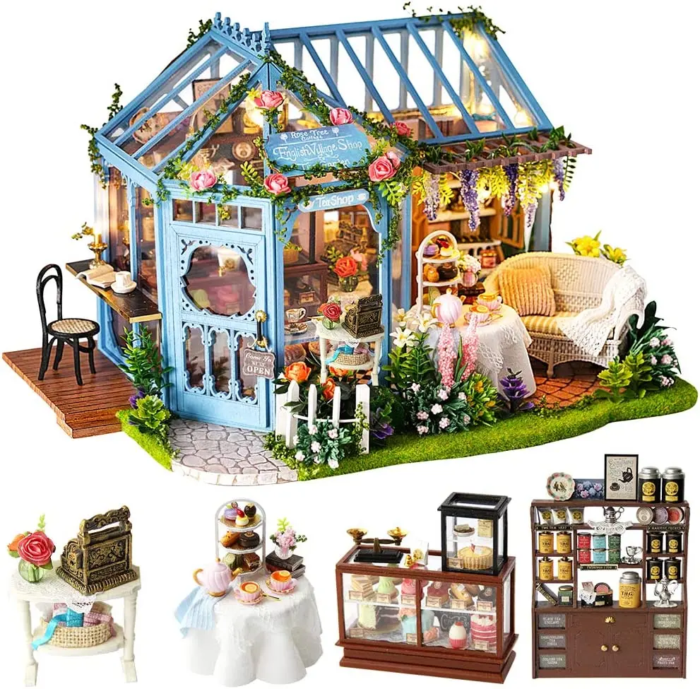 Christmas Gift Handmade Miniature Doll House Model with Furniture Dust Proof Music LED Lights Wooden DIY Doll house Kit