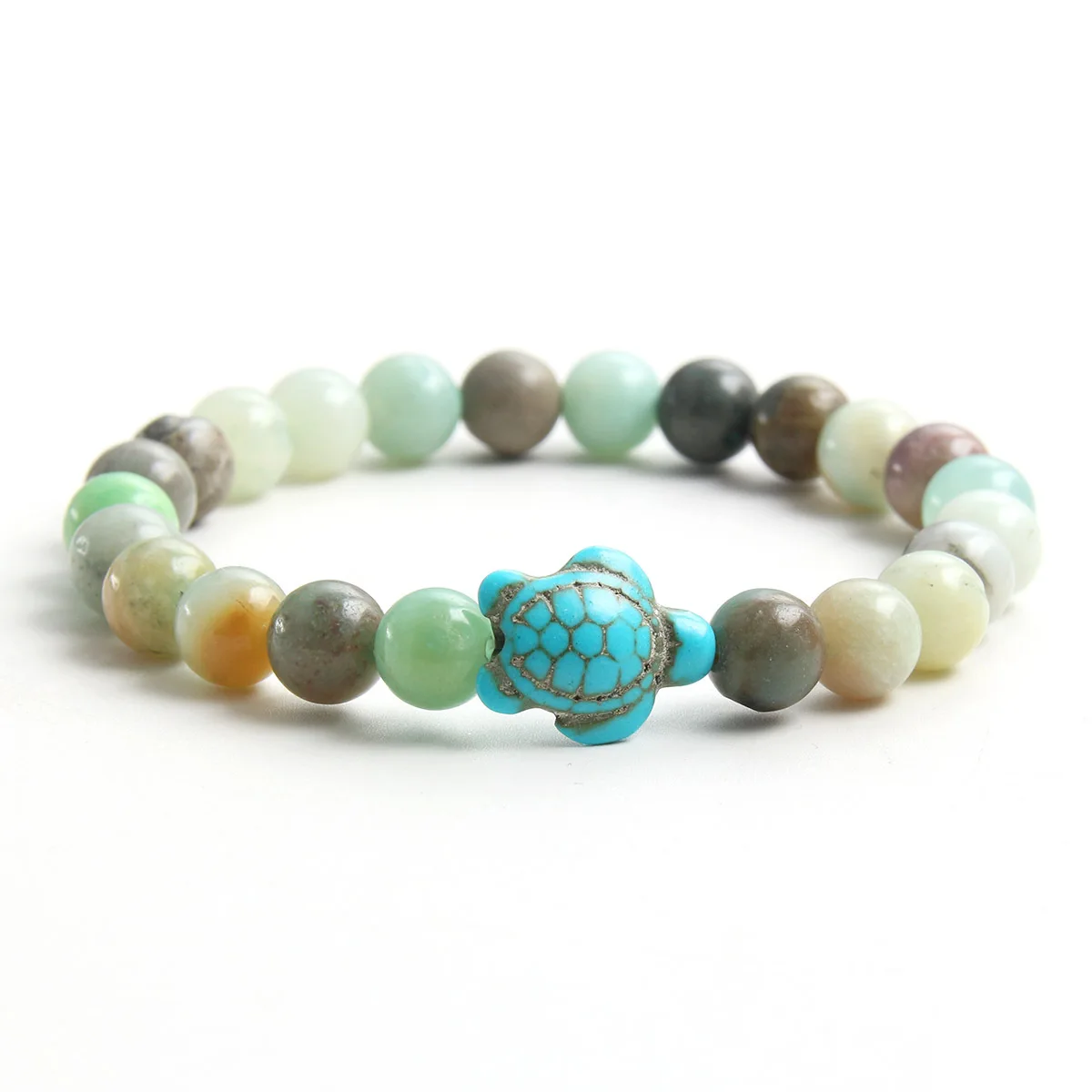 8mm Ocean Animals Summer Style Sea Turtle Synthetic White Pine Volcanic Stone Blue Pine Turquoise Nature Stone Bead Bracelet