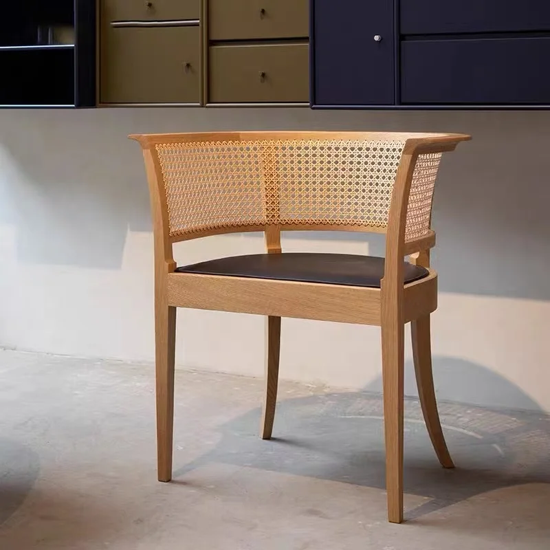 Morden Nordic woven cane black bamboo Rarran dinding chair wooden chair PU seat wicker for hotel dining chairs upholstered