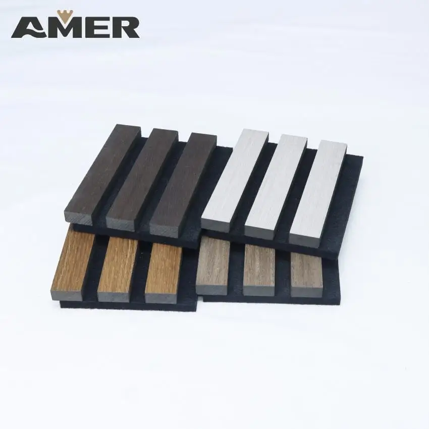Amer Eco-friendly Fireproof Indoor Room Soundproof Decorative Acoustic Wall Slatted Panel With Fsc/ce Certificate