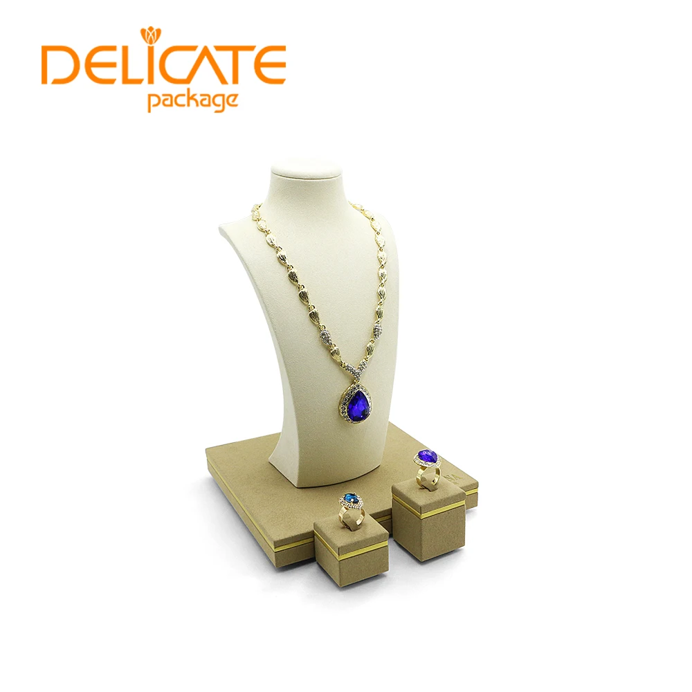 Wholesale Earrings Necklace Bust Wooden Jewelry Display Stand Set Custom Logo Microfiber Jewelry Display Stand Holder