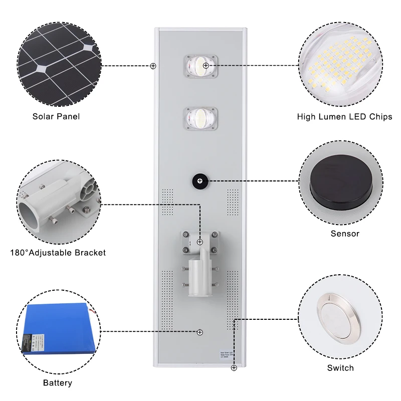 high power radar motion sensor all in one solar led street light 50w outdoor waterproof
