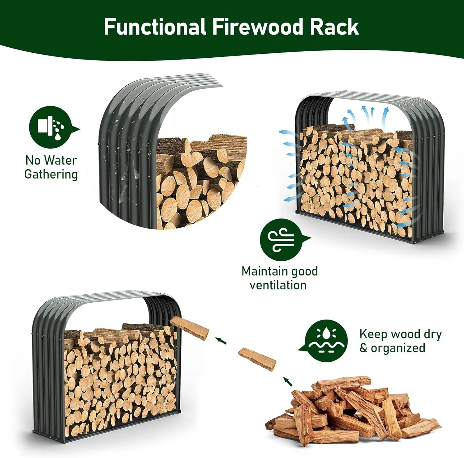 Weather Protection Firewood Storage Shed Metal Log Rack,Arch Heavy Duty Log holder Lumber Storage Stand  For Log