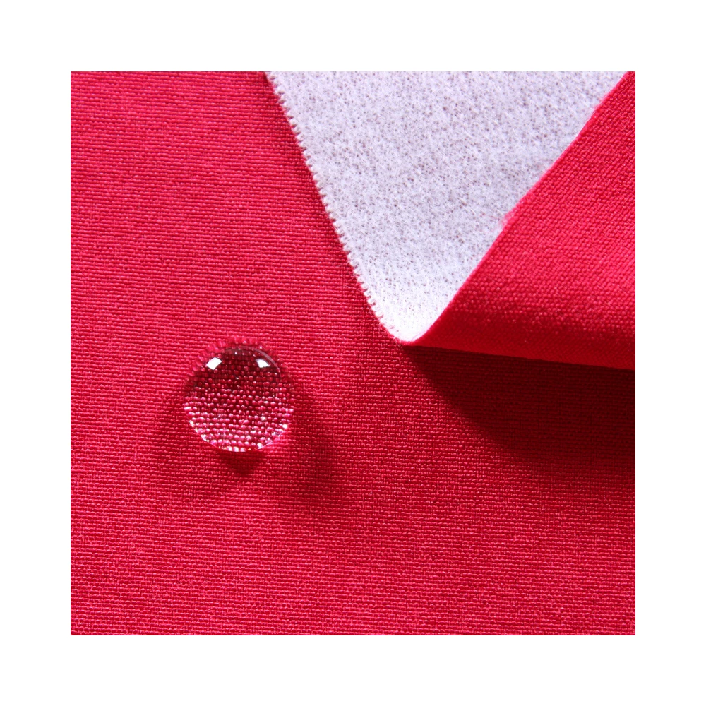 100 D 100% polyester 4 way stretch woven fabric + 3 layers transparent film and plush fabric for clothing sports fabric