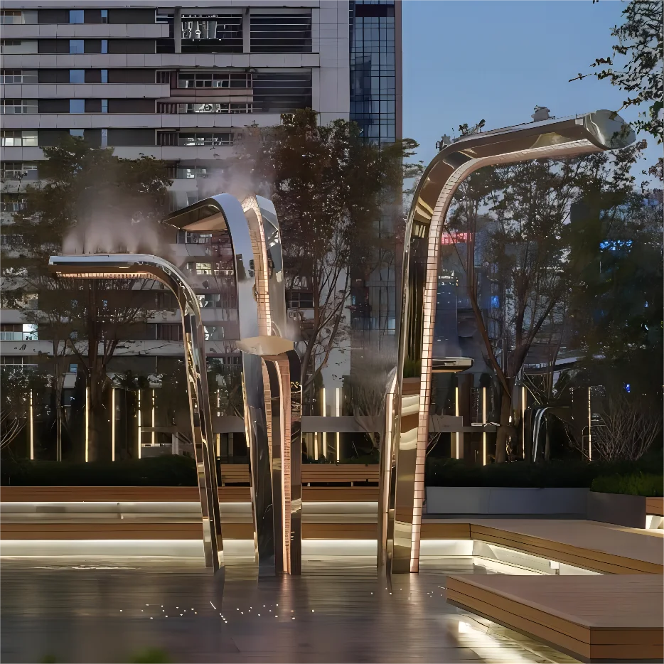 high quality Ss304 Stainless steel Outdoor 3d tree fog spray Mist forest system Sculpture Street tree Motif Arch Decoration art