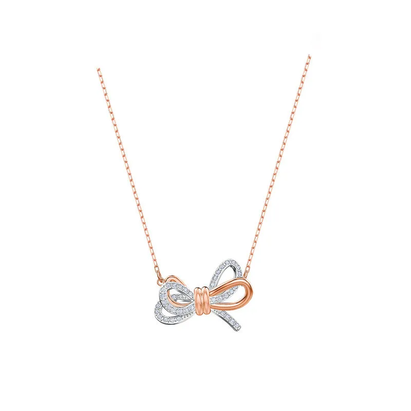 
Swarlo diamond bow necklace stylish rose gold collarbone chain 