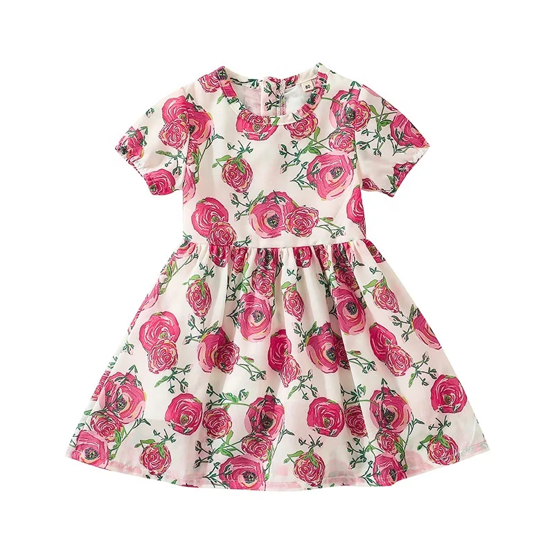 Summer Toddler Girls Dress Kids Clothing Flower Girl Dress Kids Birthday Girl Dress Print Cute Children Short Sleeve Sleeveless