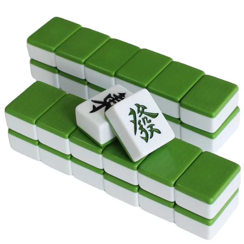 Hot sale Chinese Family Table BoardGame Custom Set Green Mahjong Tiles Wholesale Top Quality American Durable Mahjong Set