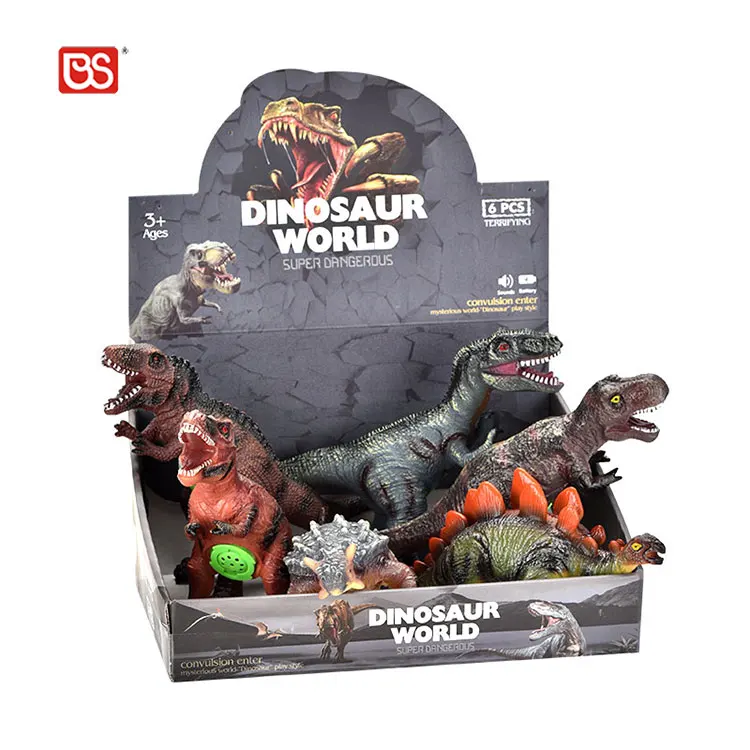 BS 6 Kinds Mixed Animal Toy Light And Music Dinosaur Models Vinyl Dinosaur Toys Realistic With IC