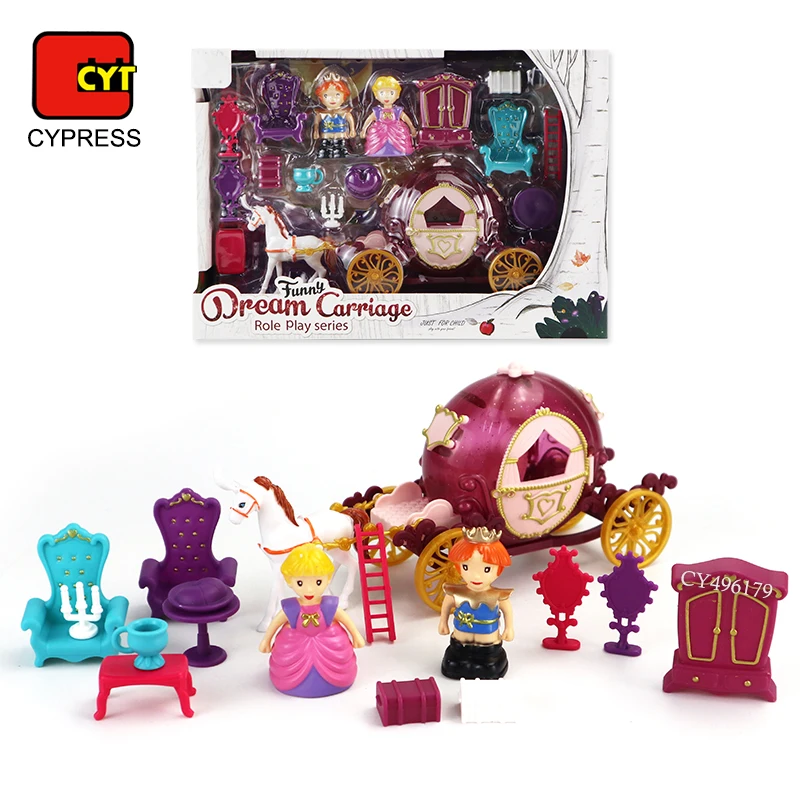 Factory Direct Sales Girl Toys Dollhouse Castle Furniture Accessories Carriage Set With 2 Figure
