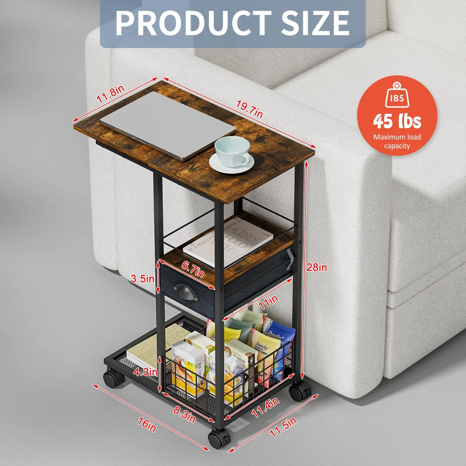 Living Room Luxury Mobile Tables Storage Basket C Shaped Sofa Bed SideTable With Drawer