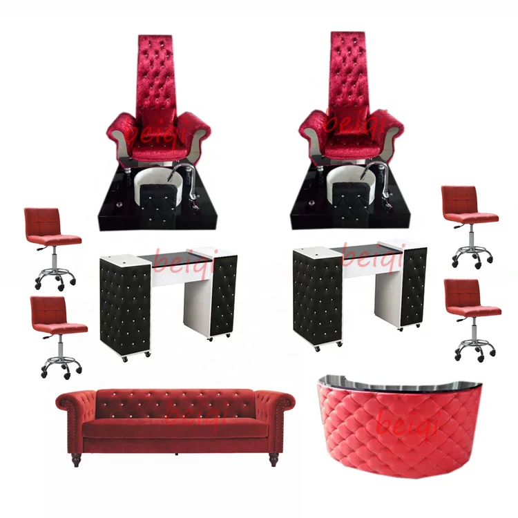 Spa salon no plumbing high back red velvet massage pedicure chair luxury
