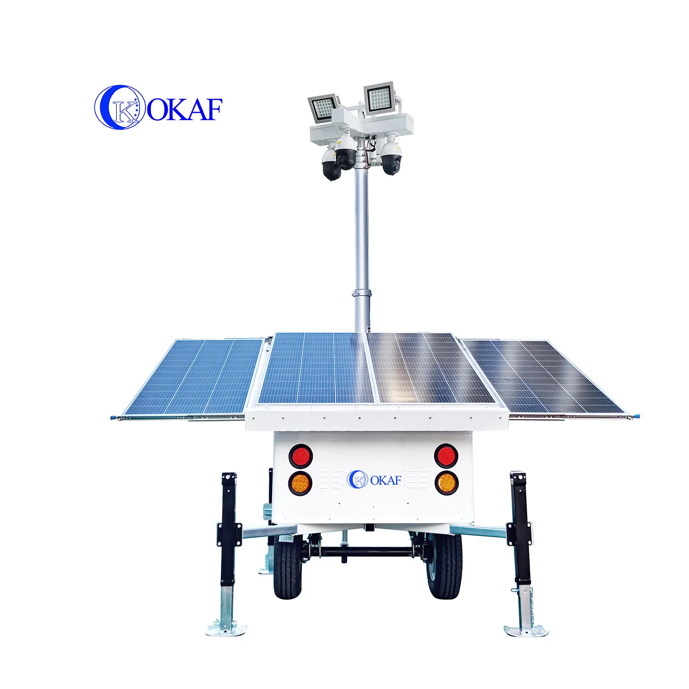 OKAF Mobile Solar Monitoring Trailer 4G Network HD PTZ Camera Solar CCTV Security Tower