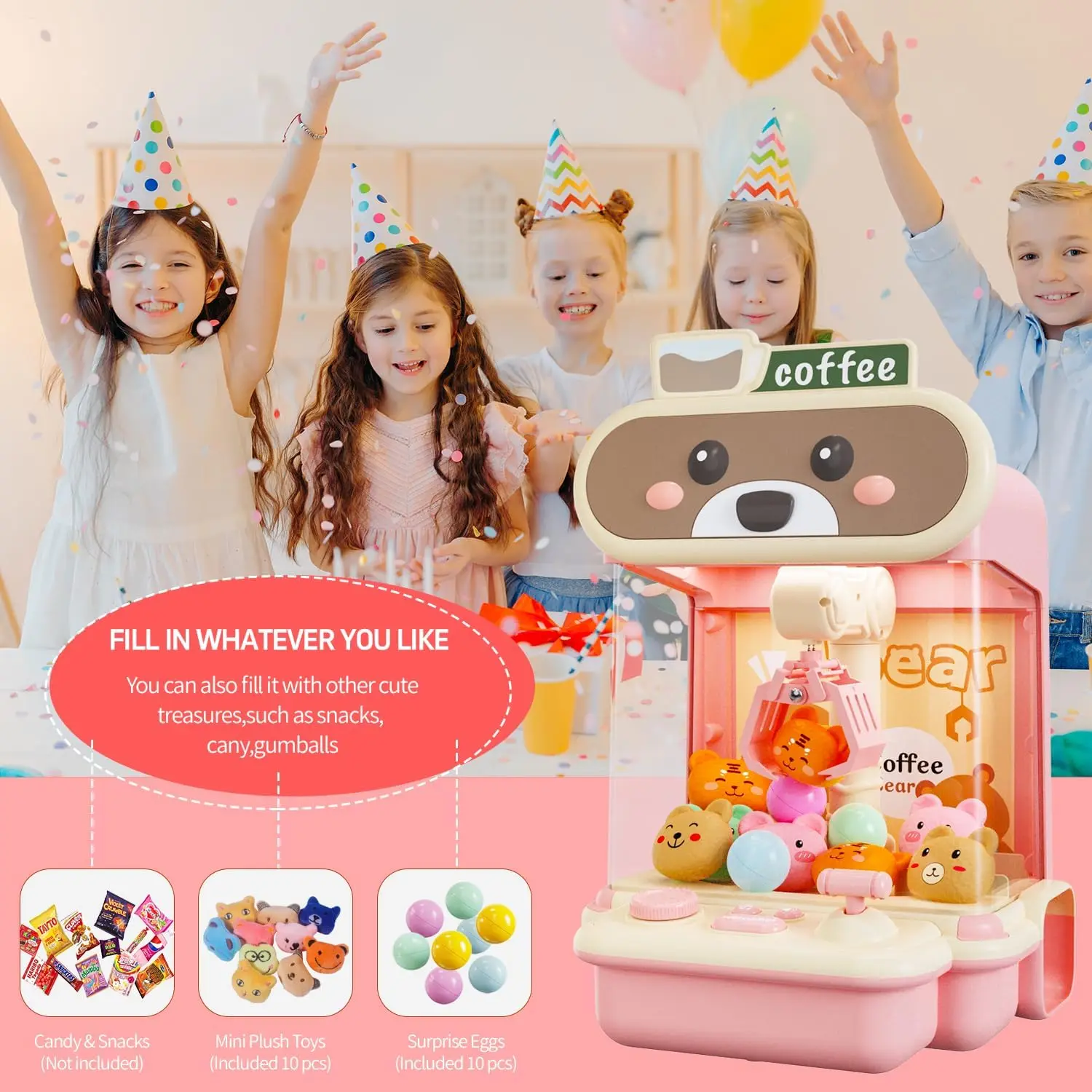 Claw Machine for Kids, Mini Vending Machines Candy Grabber Prize Dispenser Toys for Girls, Electronic Arcade Claw Game