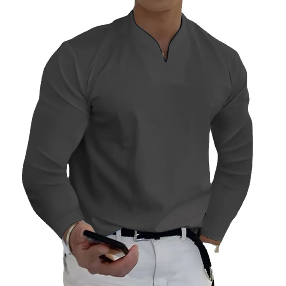 Мужская футболка с длинным рукавом и V-образным вырезом