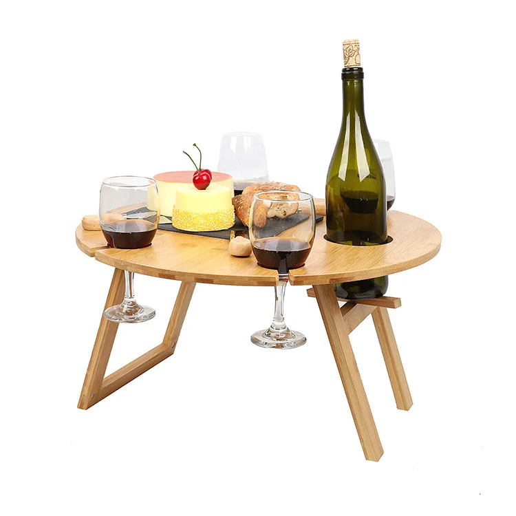 Outdoor Tables Original Wooden  Folding Picnic Table With Glass Holder Wine Glass Rack Outdoor Wood Wine Table
