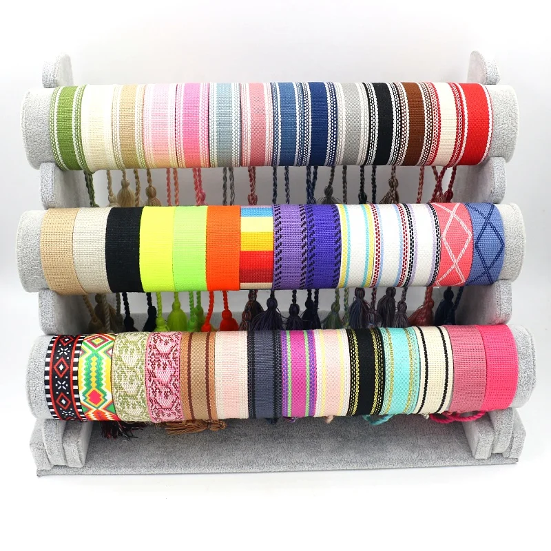 100 Colors Optional Blank Polyester Webbing Tassel Bracelet Embroidery Wrist Band Ethnic Custom Text Hand Woven Bracelets