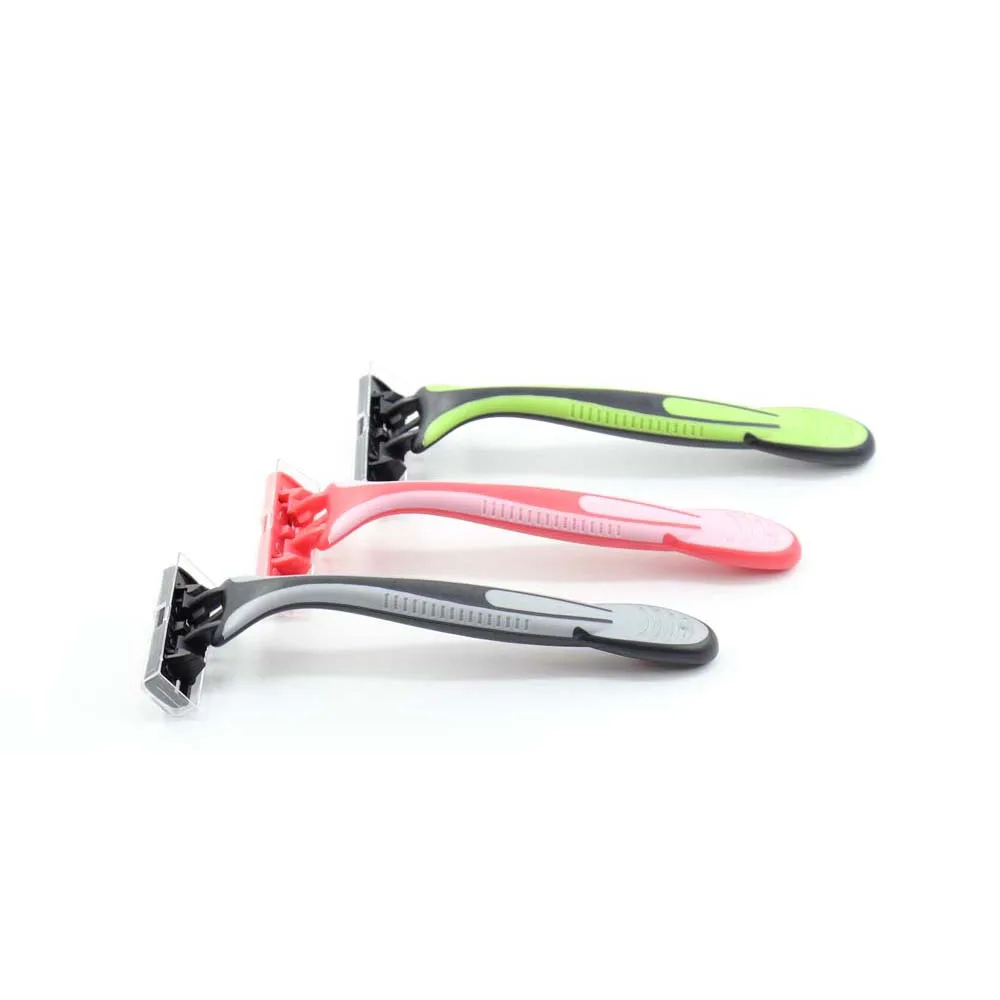 triple blade Razors with lubricating strip and super rubber handle WL-340L
