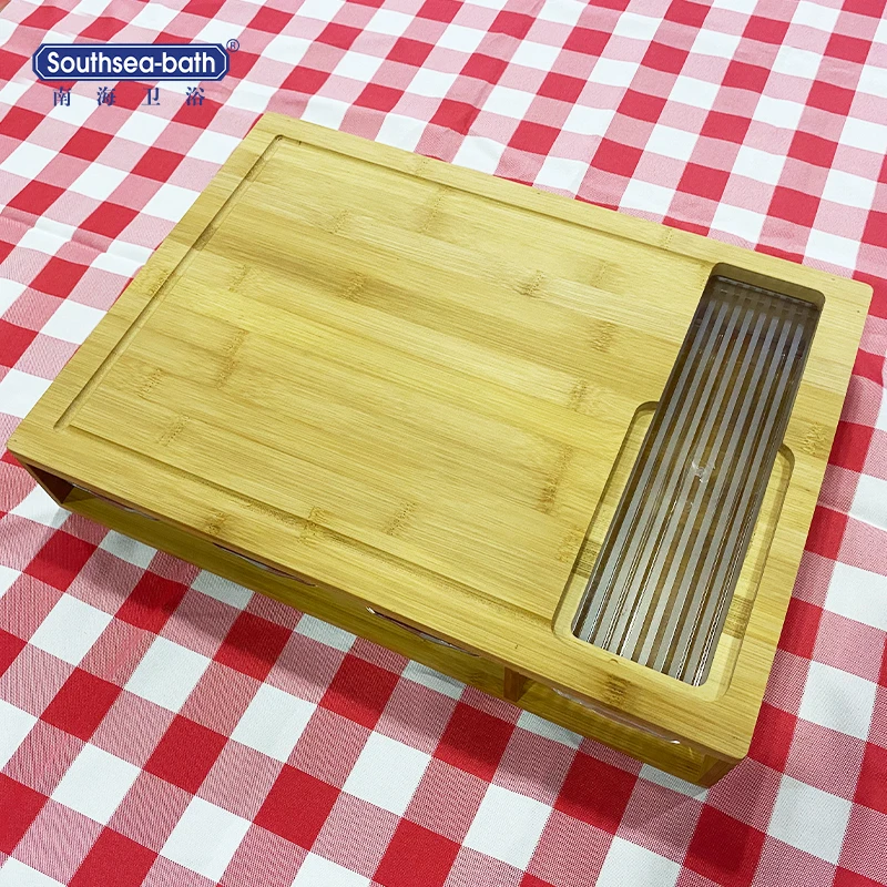 Bamboo Cutting Board Large Natural 4 Acrylic Drawers Chopping Blocks Bamboo Cutting Board Set with Vegetable Grater
