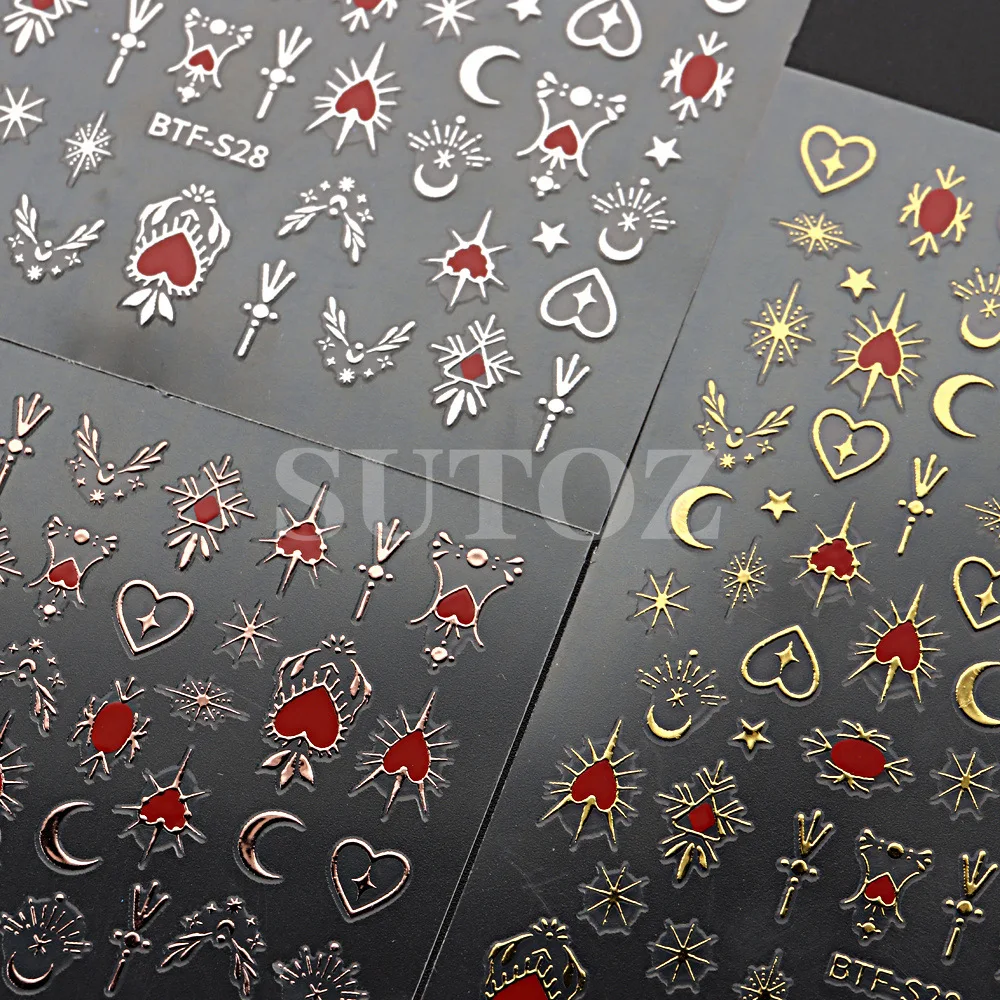 2024 New Arrival Gold DIY Nail Art Stickers & Decals For Nails Nail Decor Sticker Sun Moon Star Flowers Golden