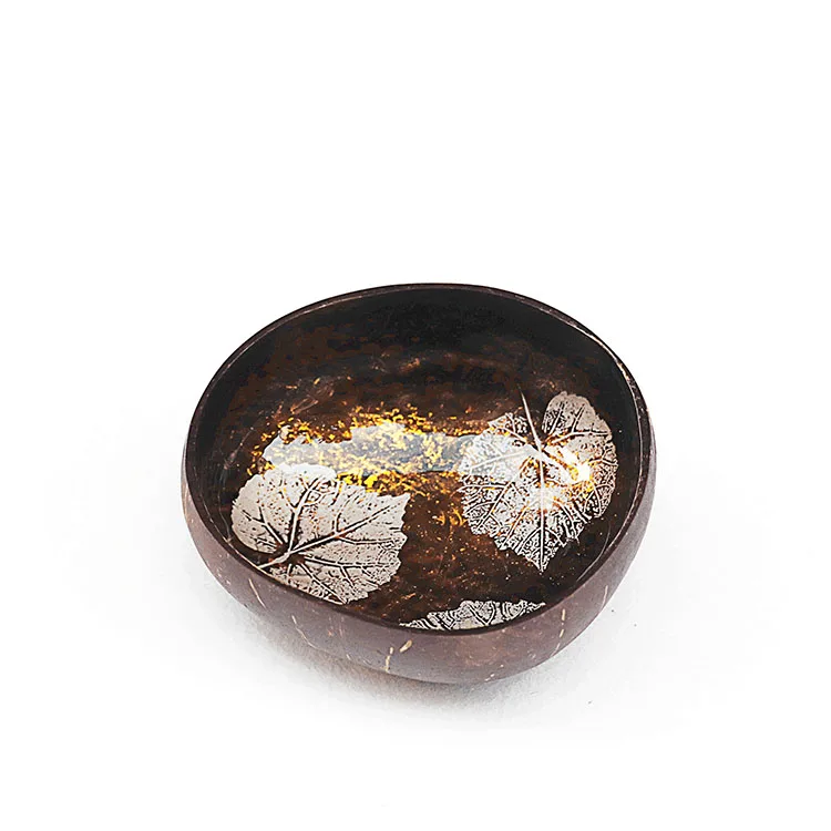 New design handmade painted flowers natural coconut shell wood lacquer bowl vietnamese salad candy bowl