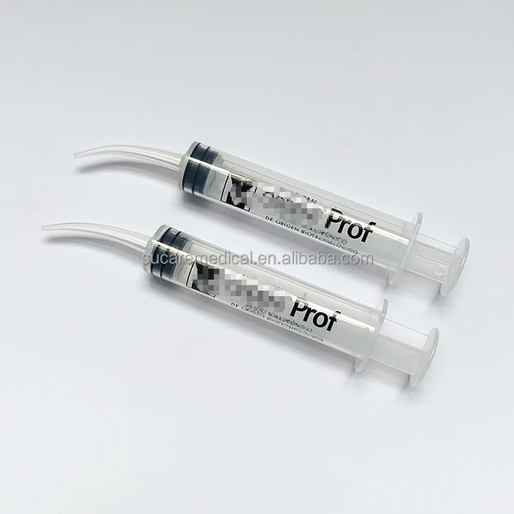 Изготовленный на заказ логотип напечатанный 12 мл зубоврачебный шприц Изогнутый наконечник без иглы