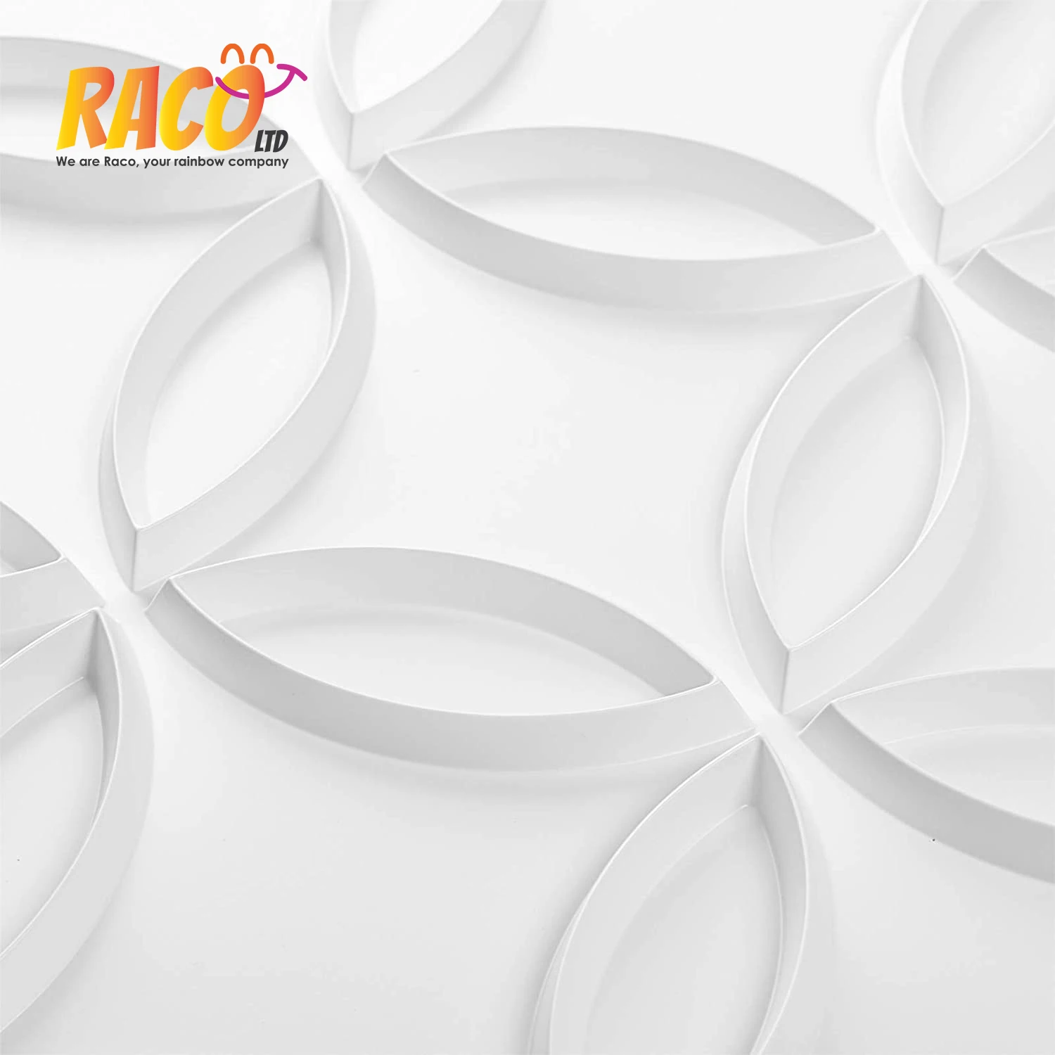 New Wholesale Cheap Wall Art Panels 3D Wall Decor PVC Panels/PVC 3D Wall Panel Interlocked Circles in Matt White Cover