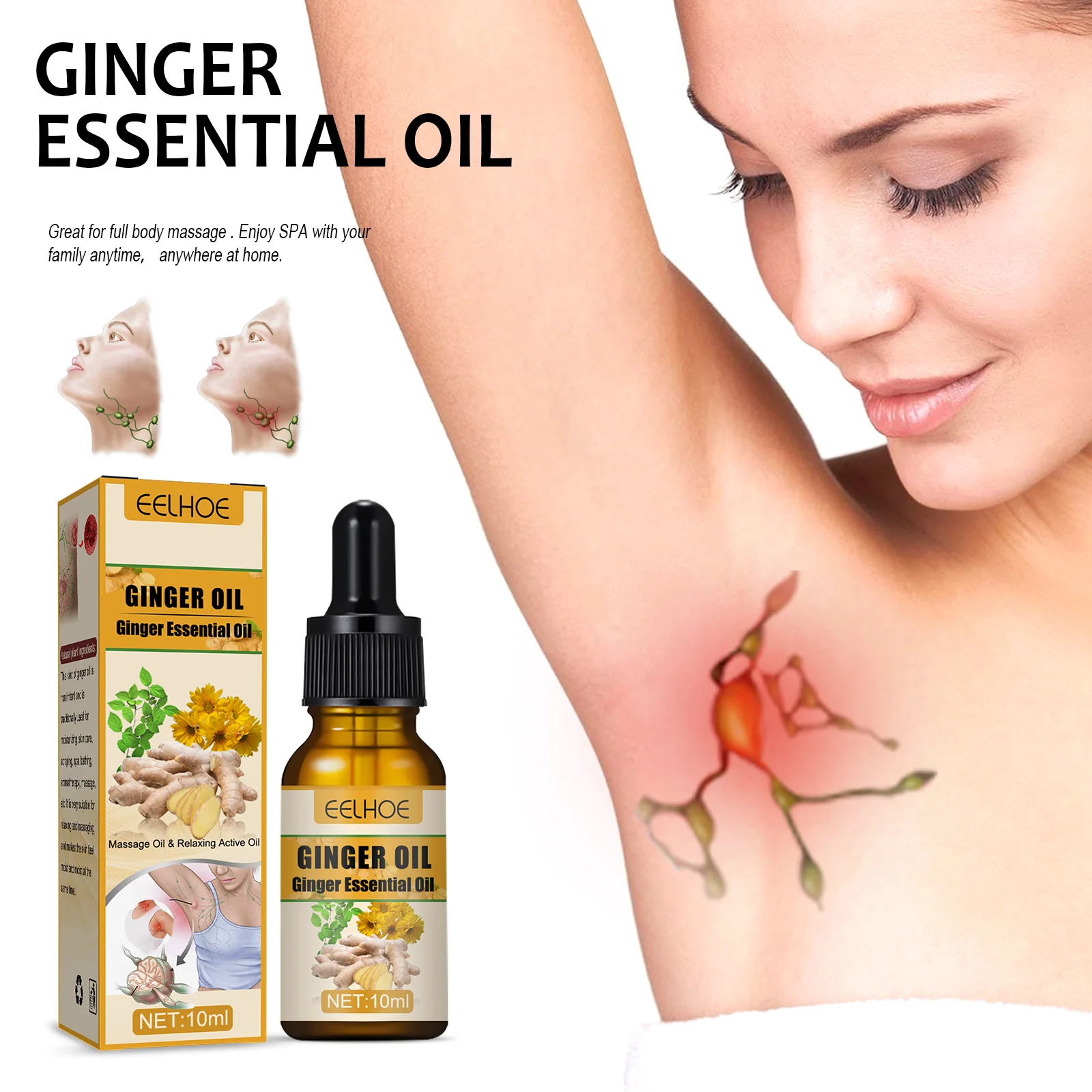 Ginger Slimming Essential Oil 10ml Ginger Oil Lymphatic Drainage Therapy Plant Essential Oil Promote Metabolism Body Care