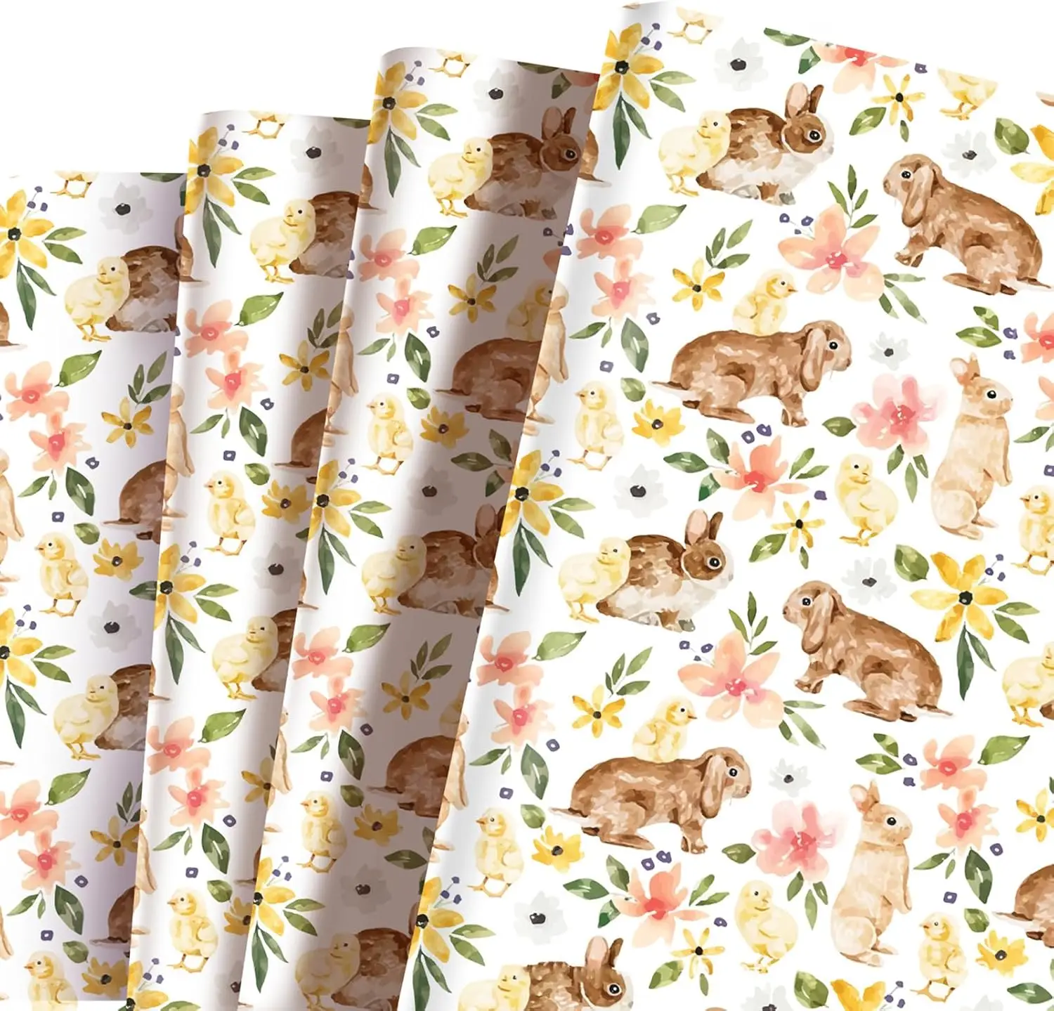 12 Sheet Easter Wrapping Paper Spring Colorful Easter Chick Eggs Bunny Pattern Gift Wrapping Paper for Easter Party Gift Wrap