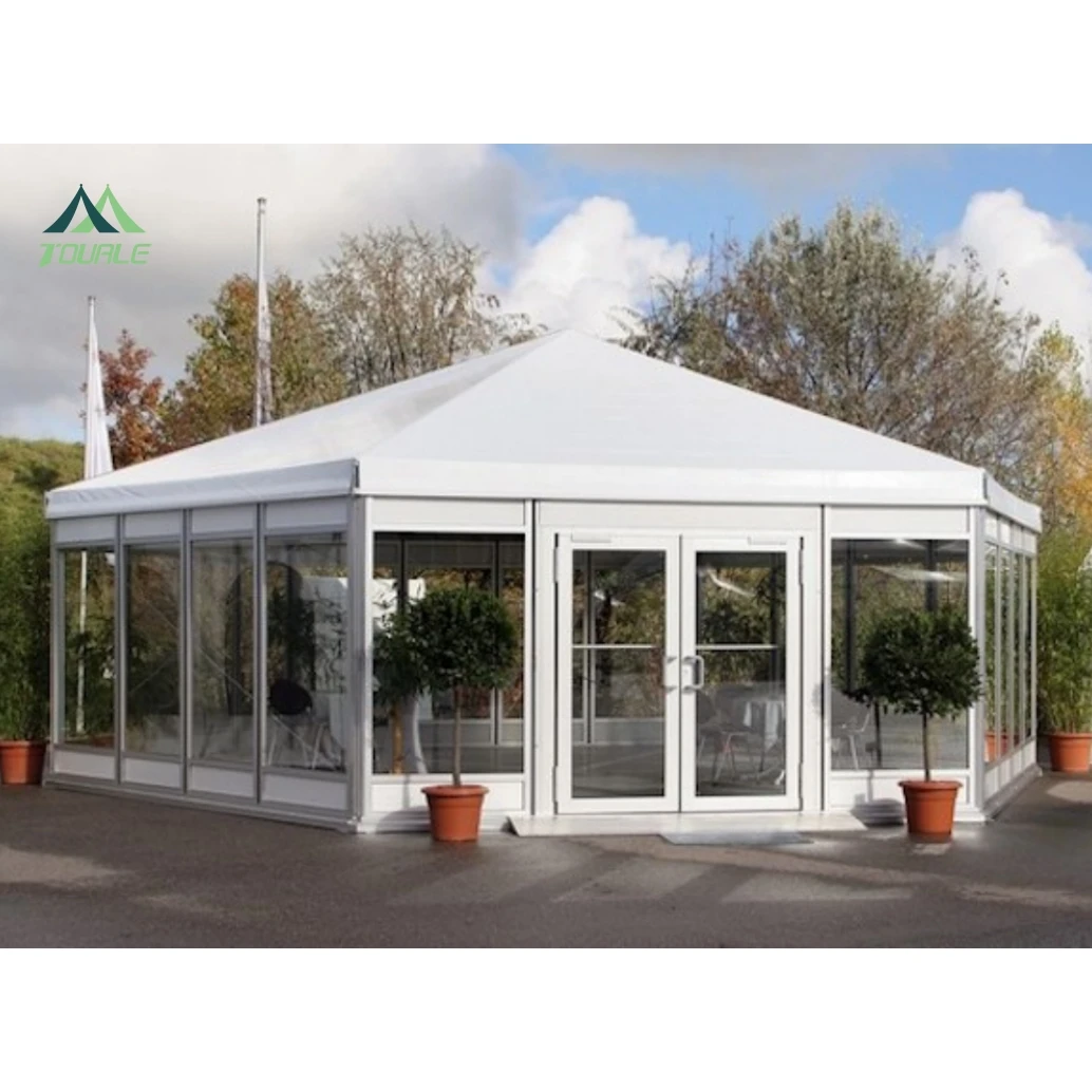 Outdoor aluminium tents double PVC-coated polyester pagoda hexagonal party tent glass side wall  Multi Side Tent