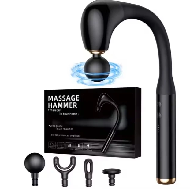 Massage Gun with Extended Handle 5 Speeds Brushless Massage Hammer Stick Deep Tissue Relieves Muscle Pain Massage Gun for Back