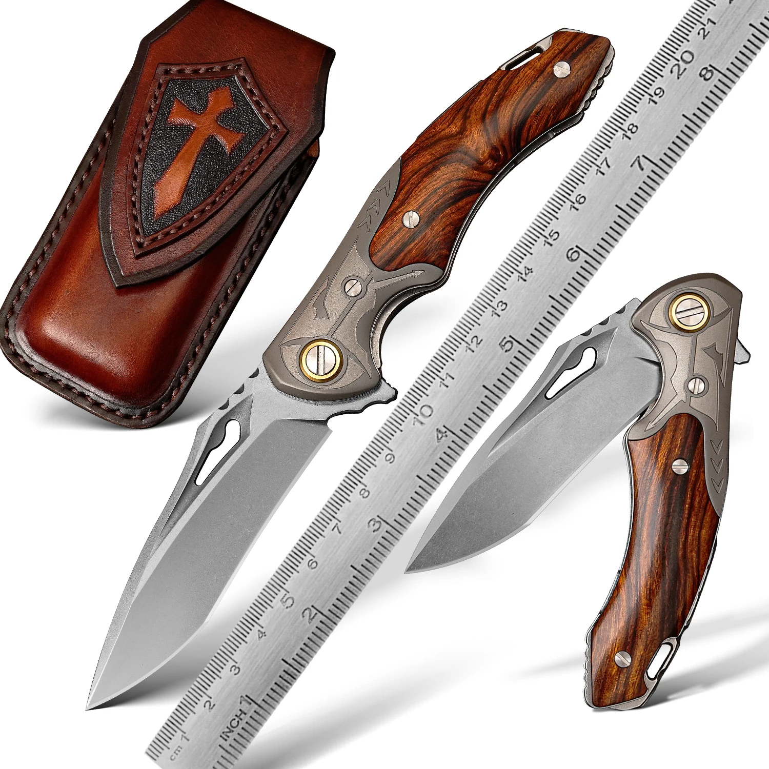 Tactical Knives Hunting Survival Camping American Desert Ironwood Wooden Handle M390 Powder Steel Blade Folding Pocket Knife