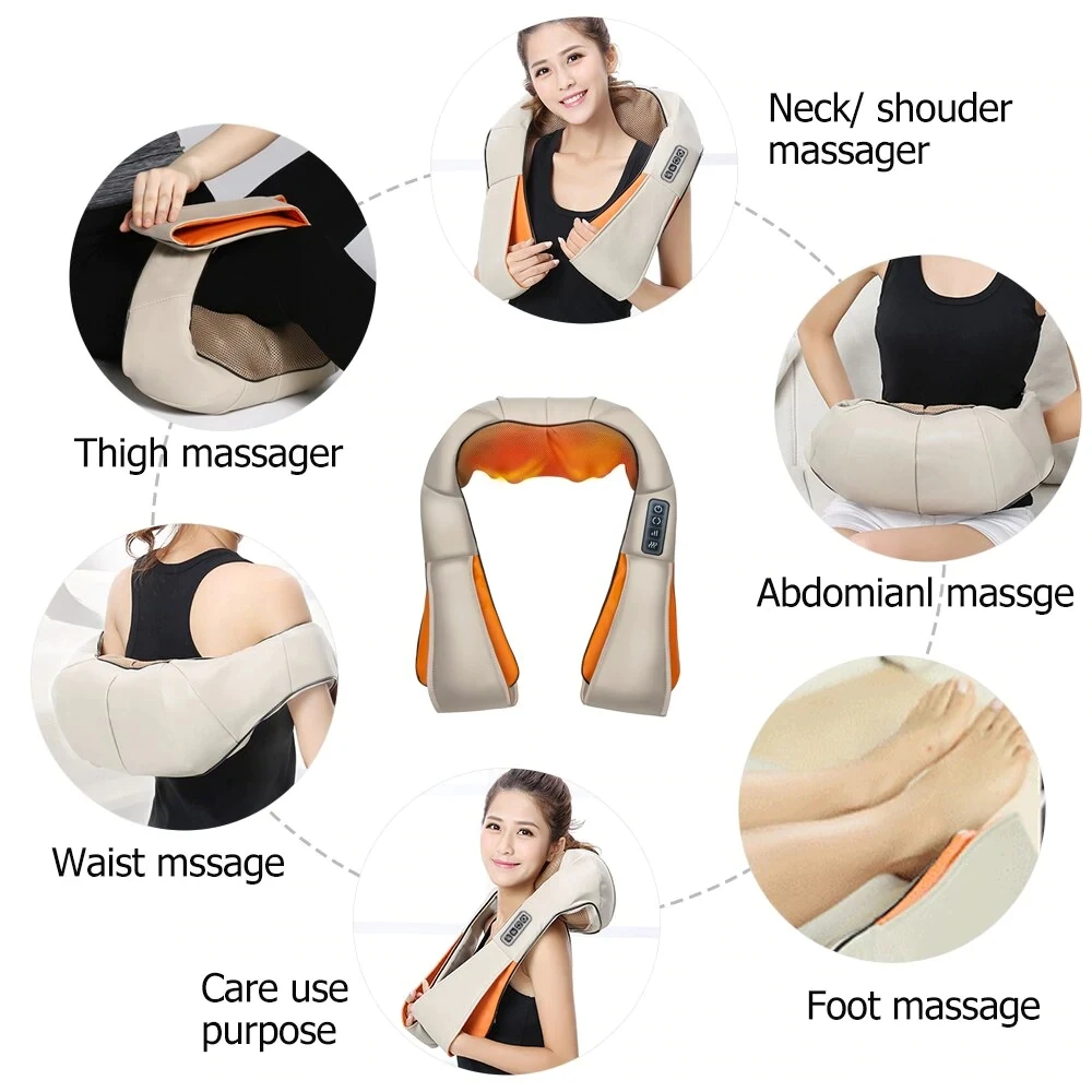 Electric Shiatsu Impulse Kneading and Heating Shoulder Massage Equipment U-Shape Neck Massager with Belt