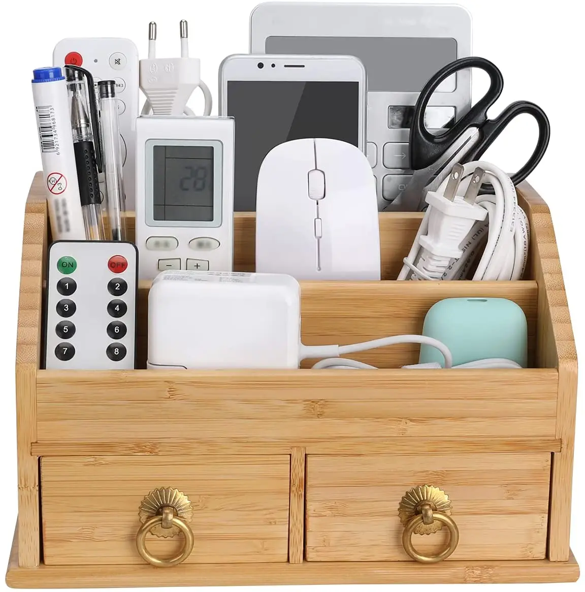 Bamboo Desk Organizer Kits Office Desk Organizer with Drawers Stationery Organizer Box