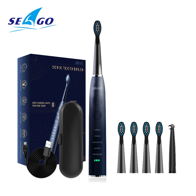  SEAGO SG575 оптовая продажа Sonic зубная щётка Перезаряжаемые 5 режимов чистки электрическая щетка с шт. сменные насадки для зубной щетки