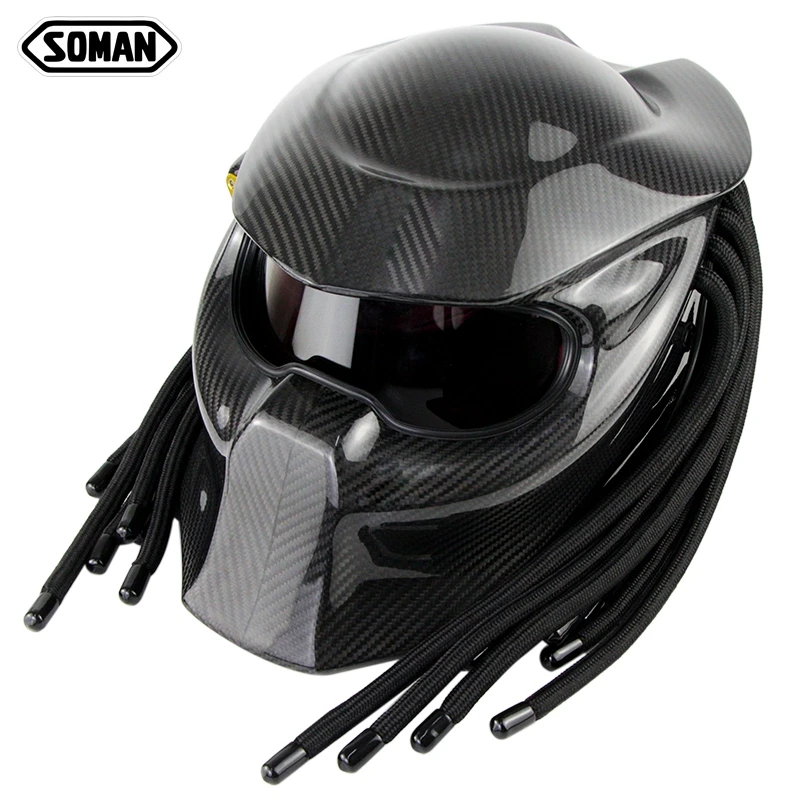 Soman SM957 Carbon Fiber Full Face Motorcycle Helmet Predator Style Casco with Laser red Light