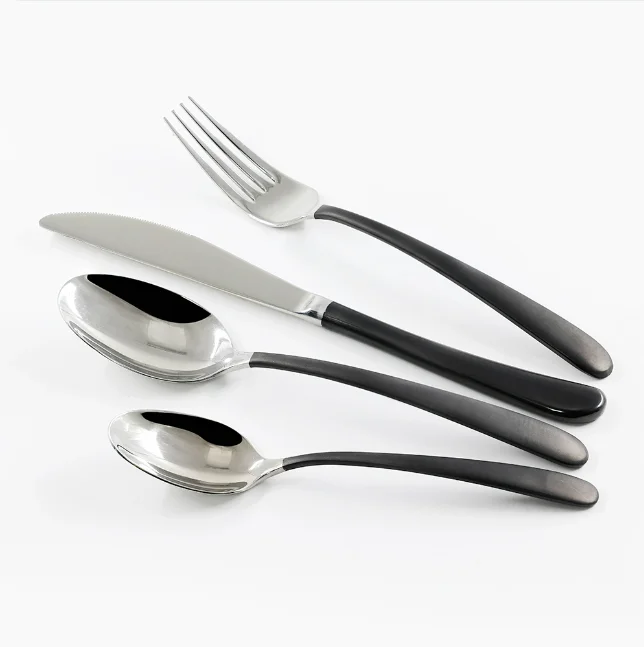 China Factory Cutlery 20 Piece Flatware Mirror Black Silverware
