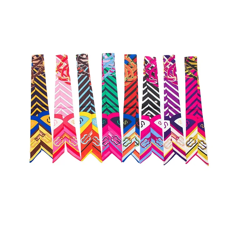 2022 Классический шелковый шарф в полоску с ручкой, маленький декоративный шарф с лентой