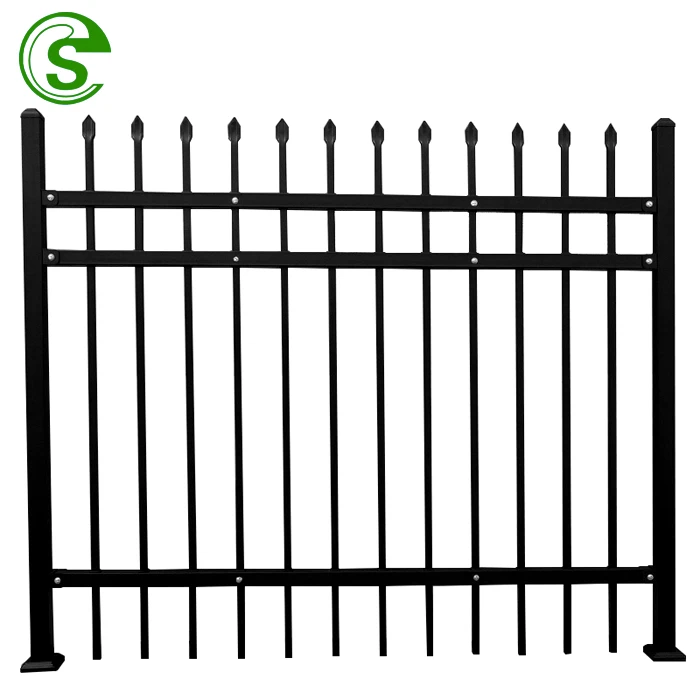 Customized Hoop Steel Wrought Iron Fences and Gates for Houses Front Yard Fence with Spear