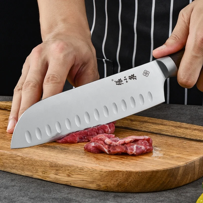 Classic Wood Grain Hollow Handle Kitchen Knife Cheap Stainless Steel Chef Knife